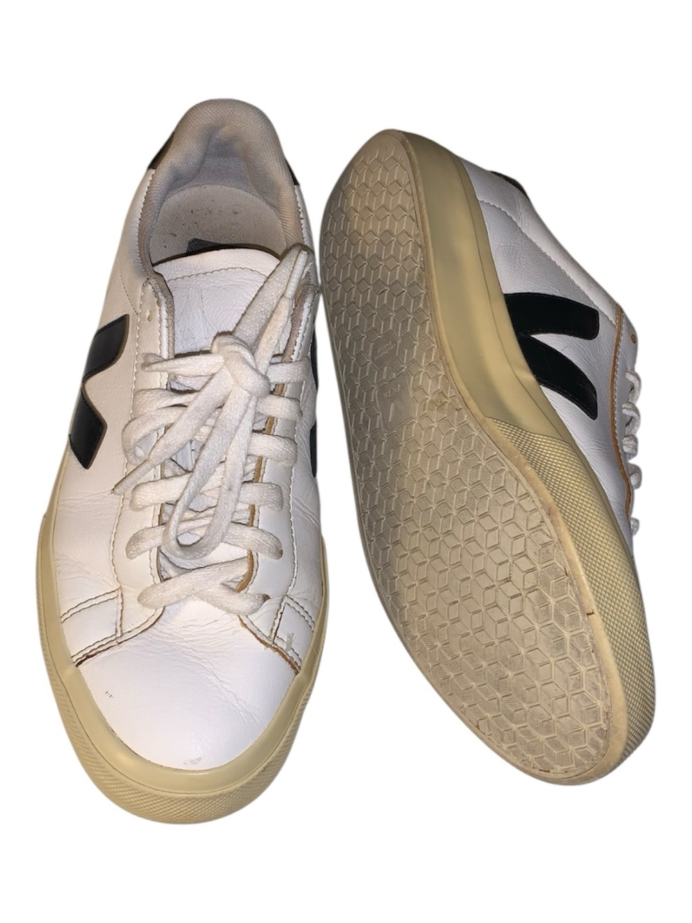 Veja White Leather Sneakers with Black V Logo